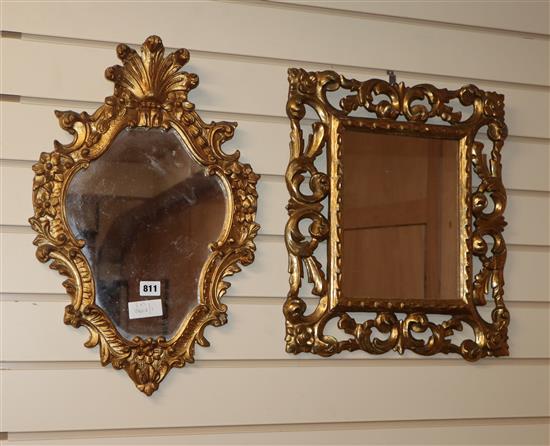 Two 18th century style gilt frame wall mirrors largest H.54cm